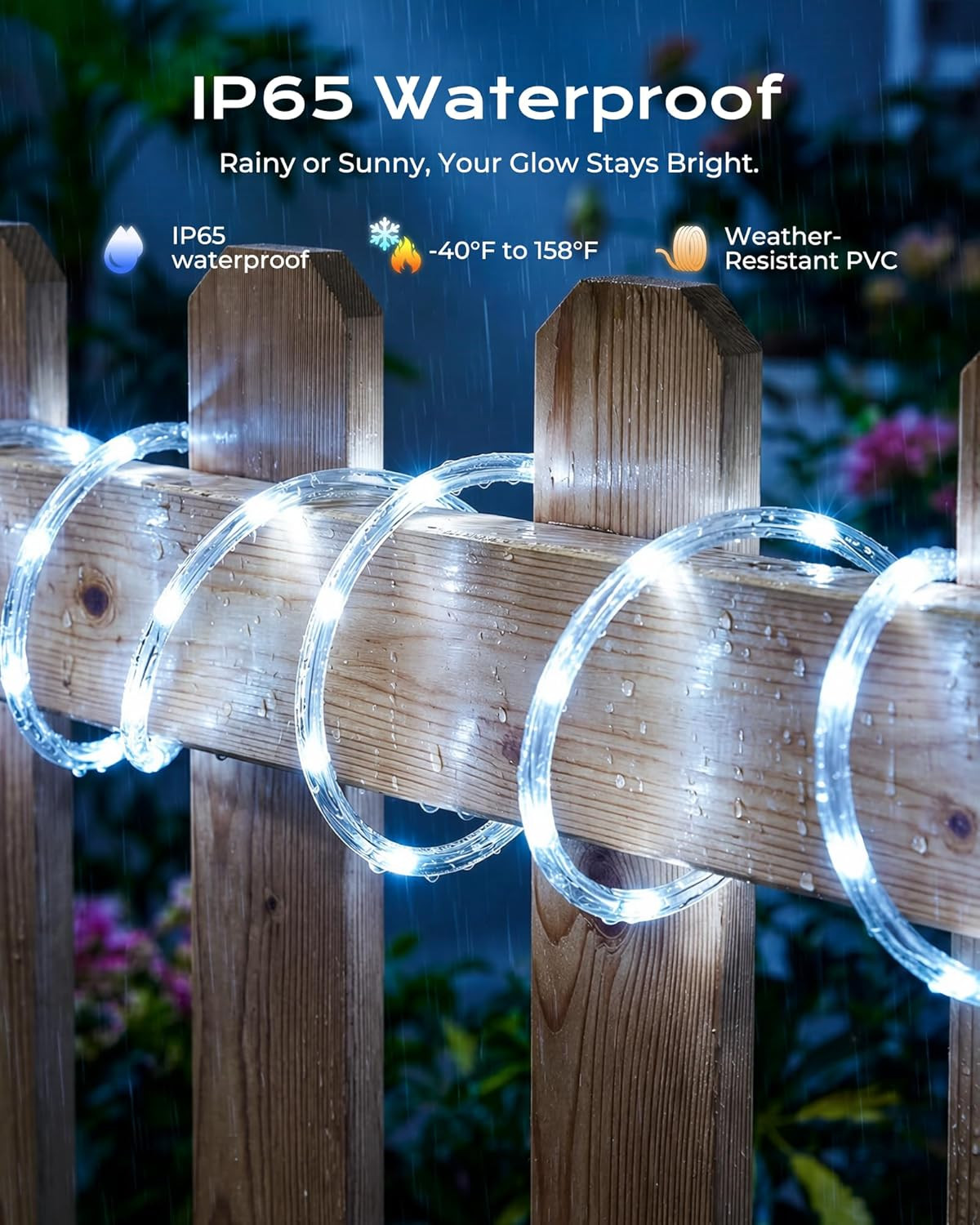 2 Pack Solar Rope Lights, Total 78FT 200LED Pure White Solar String Lights Outdo