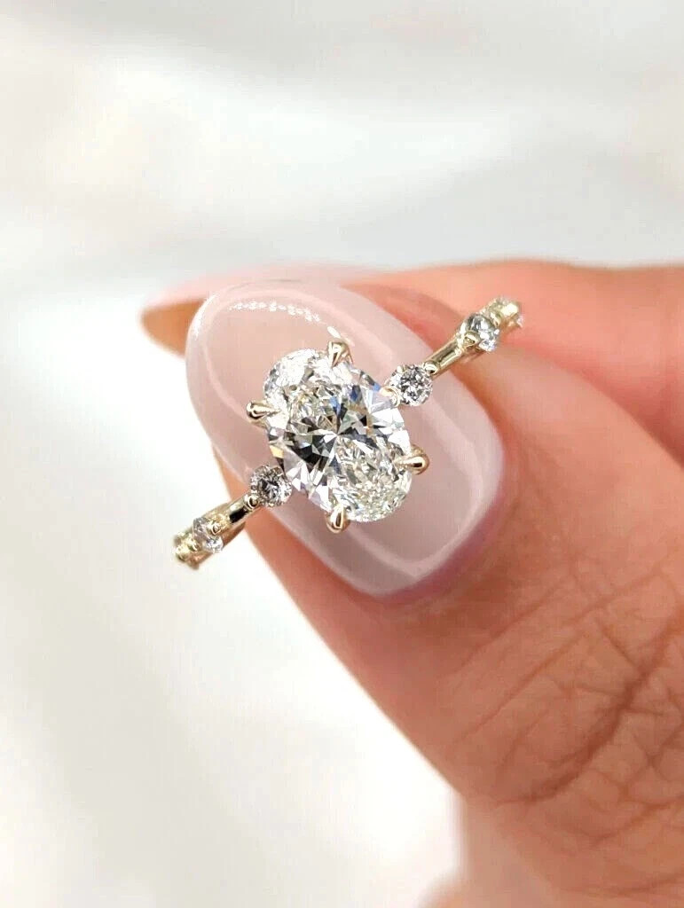 2.10 Ct Lab-Created Oval Cut Diamond Engagement Ring 14K Yellow Gold Plated