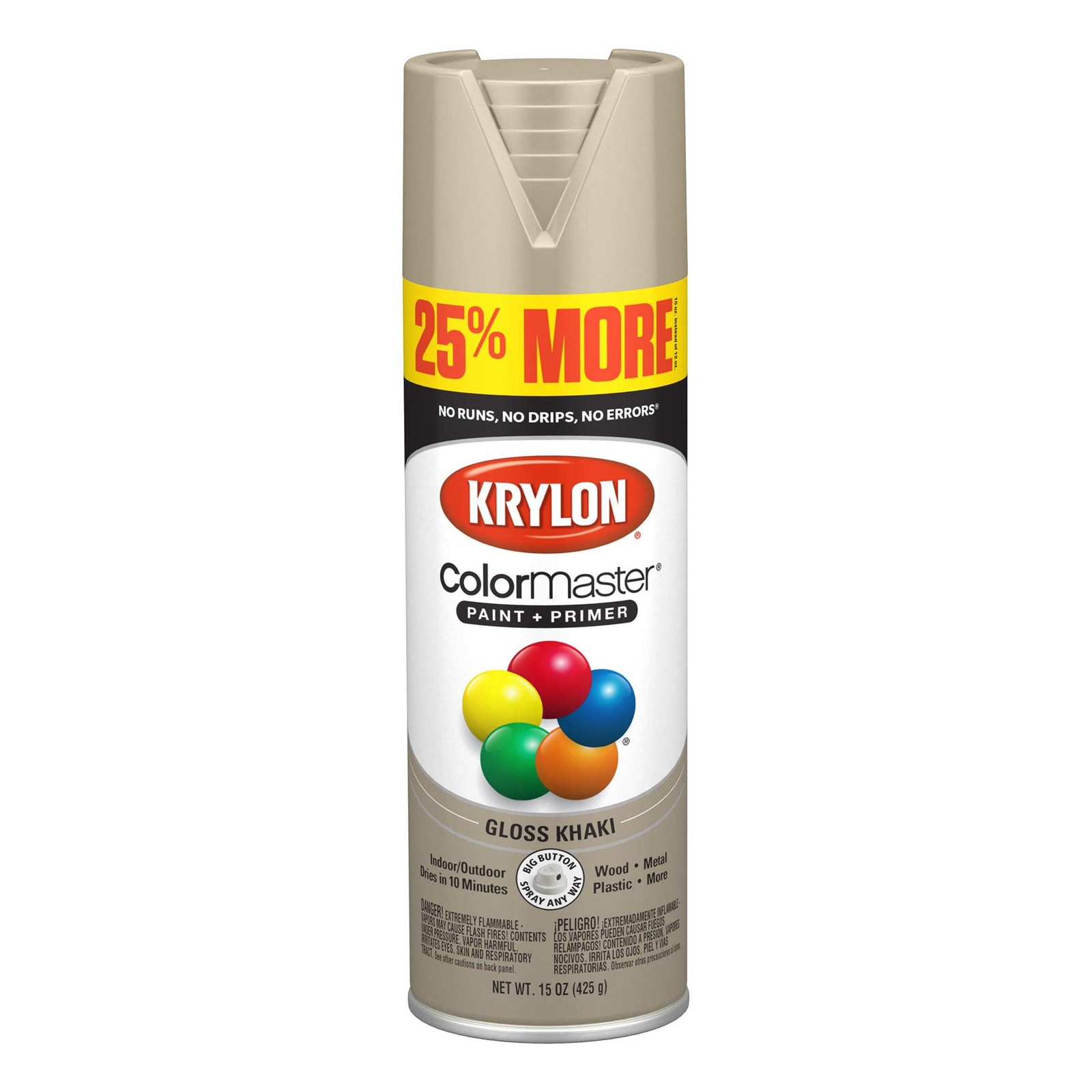Krylon® K03418007 ColorMaster Primer Bonus, Gloss, Khaki, 15 oz. Spray Paint, 25