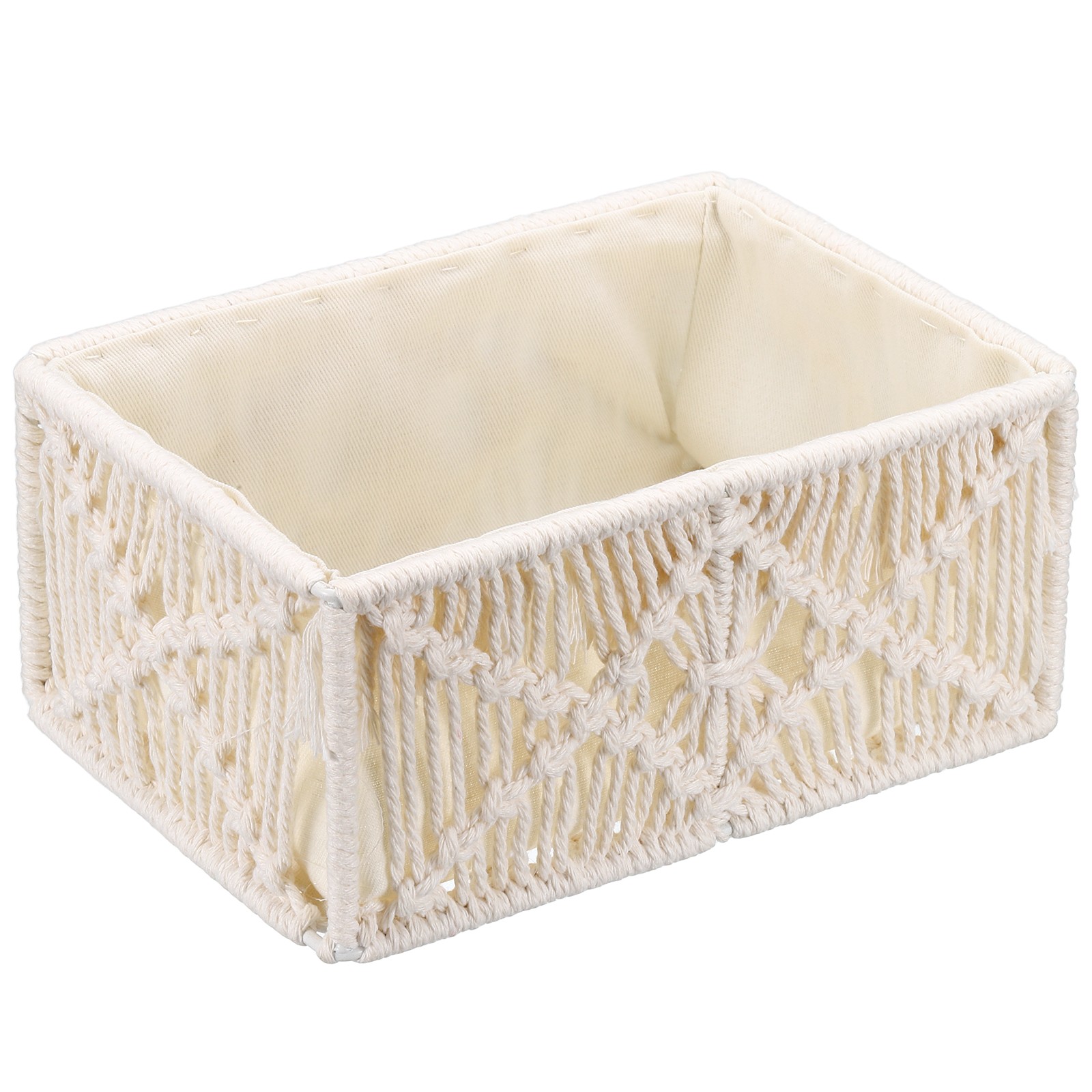 Woven Storage Basket with Liner, 8.1 x 5.5 x 3.5", Beige