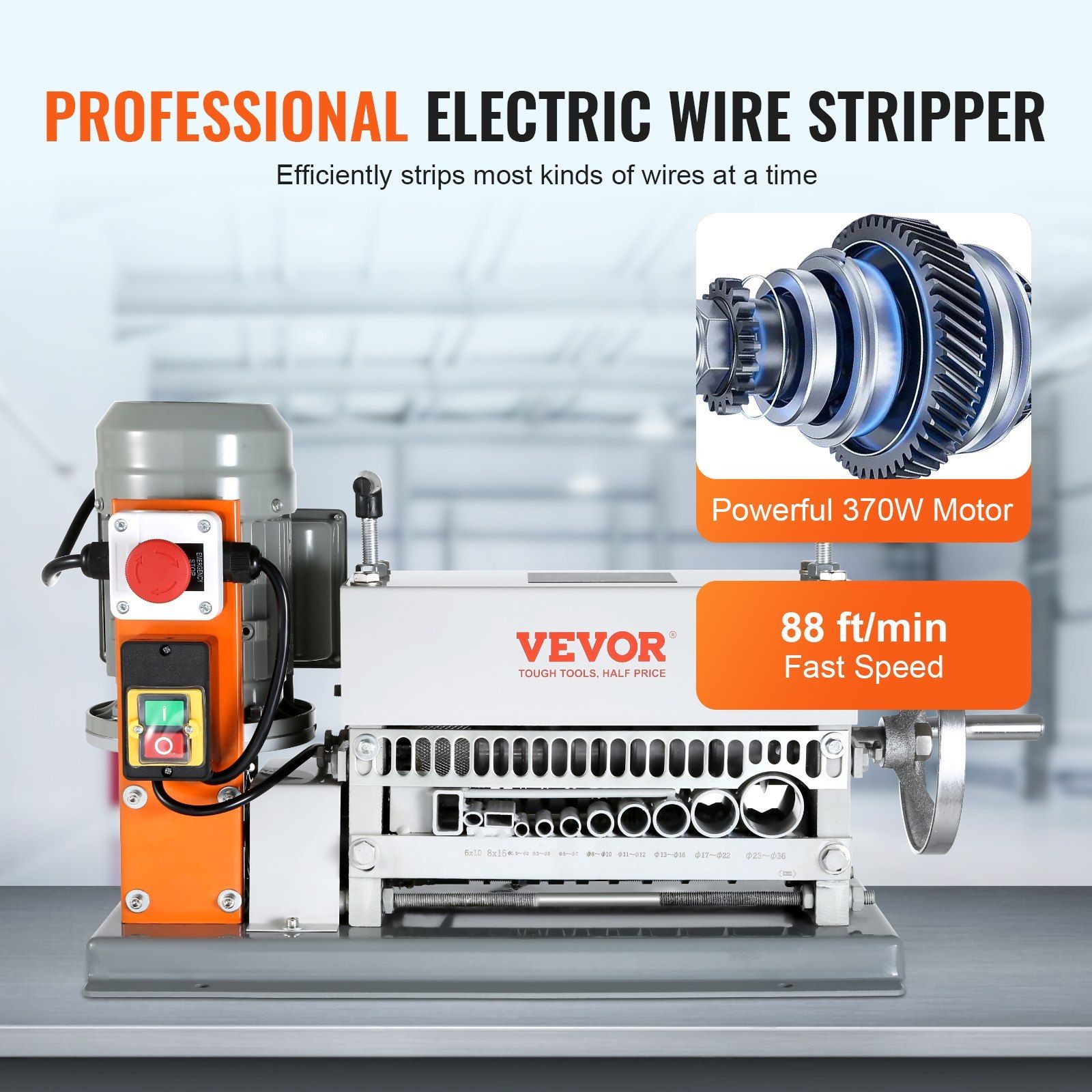 Electric Cable Stripping Tool, 0.06''-1.57'' Motorized Wire Stripper, 370