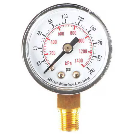 Commercial Pressure Gauge, 0 To 200 Psi, 1 1/2 In Dial, 1/8 In Npt, Bottom