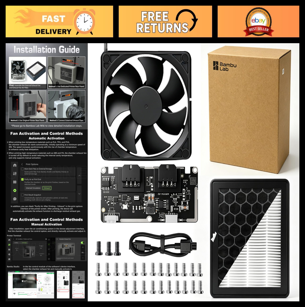 Bamboo External Exhaust Fan Kit with HEPA & Activated Carbon Filter - Smart Auto