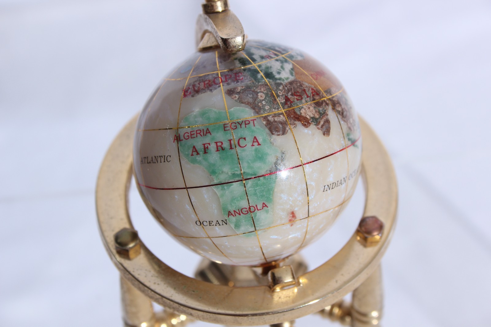 Gemstone Desktop Globe Brass Stand 4” Tall