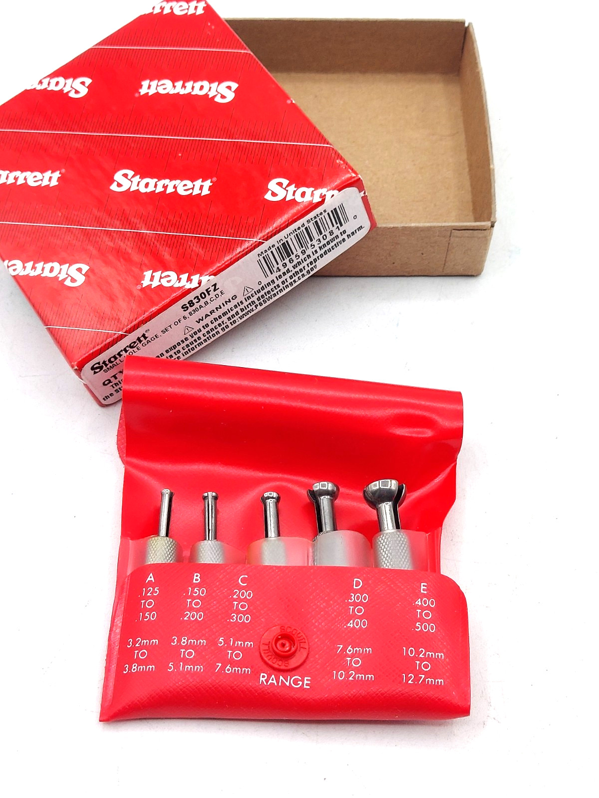 Starrett S830F Small Hole Gage Set S 830  5 Gages .125-.500" USA Authentic *NEW*