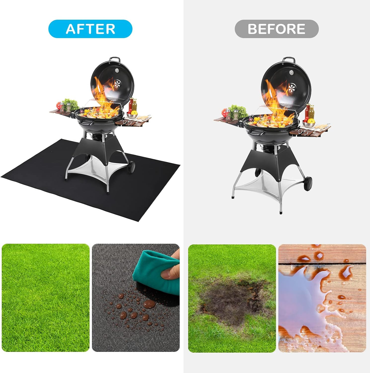 under Grill Mat 48 ×30 Inch for Outdoor Charcoal, Flat Top, Smokers, Gas Grills.