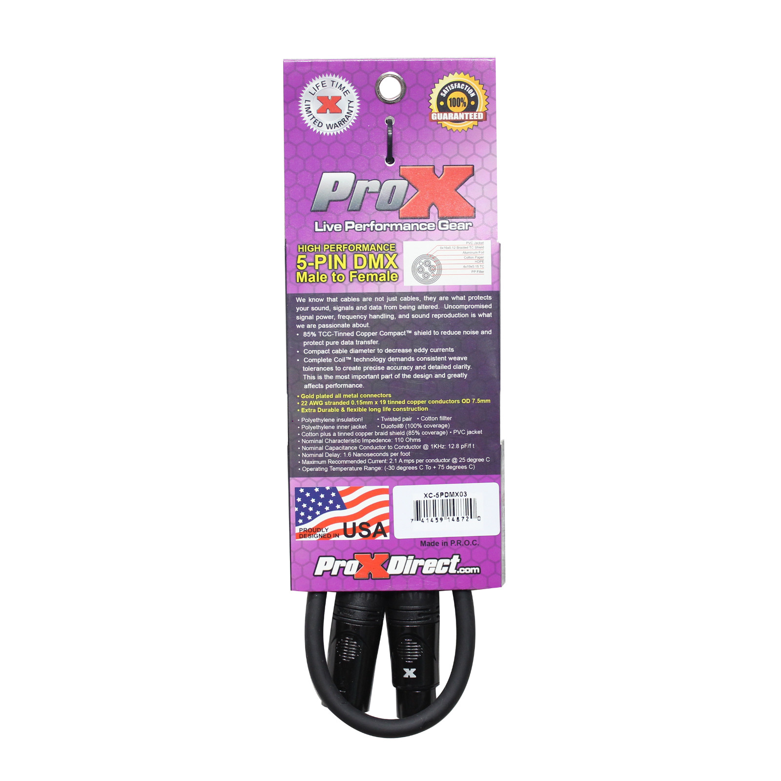 18 ProX 5 Pin 3 ft High Performance Data DJ Stage Lighting DMX Cable