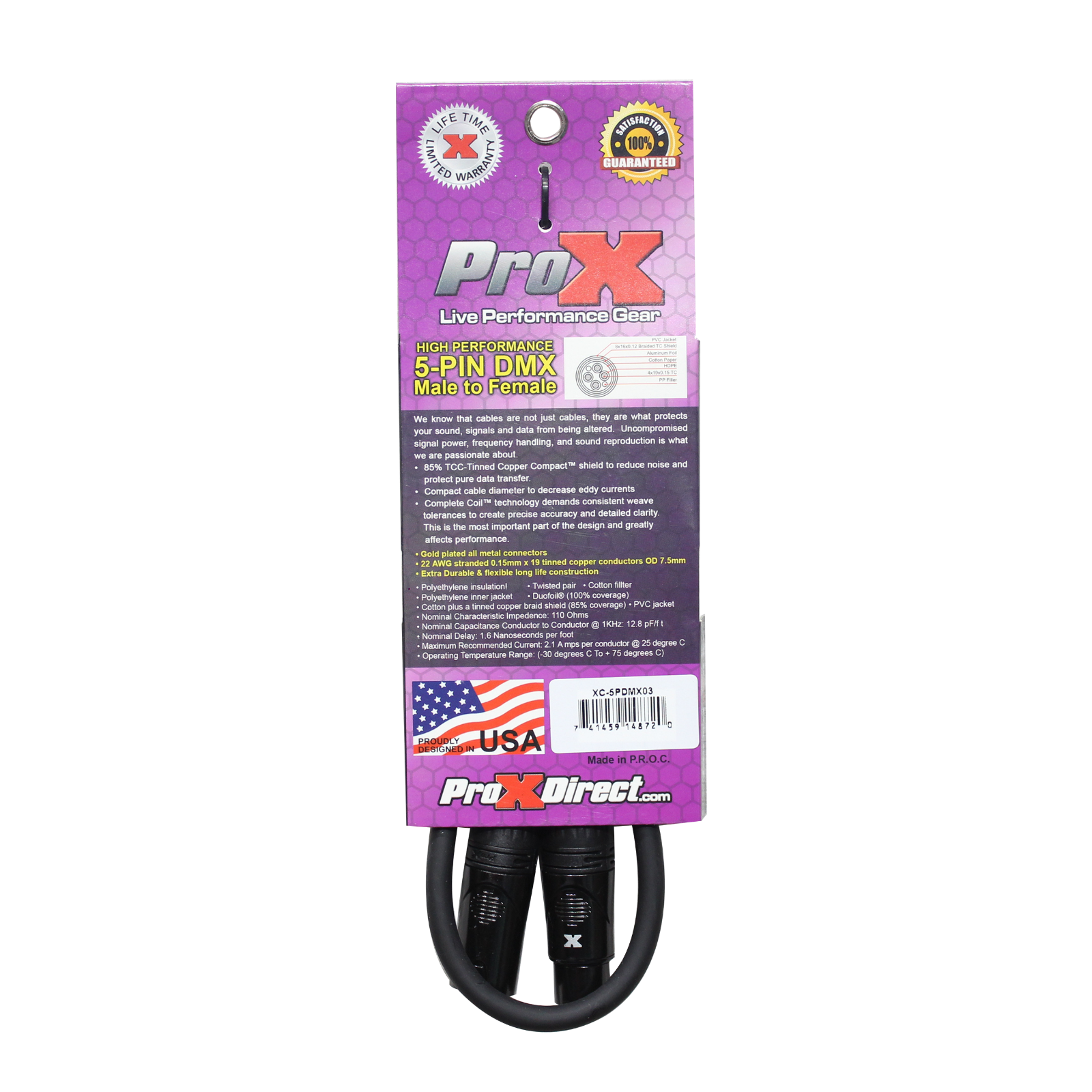 30 ProX 5 Pin High Performance Data Lighting DMX Cable 3FT