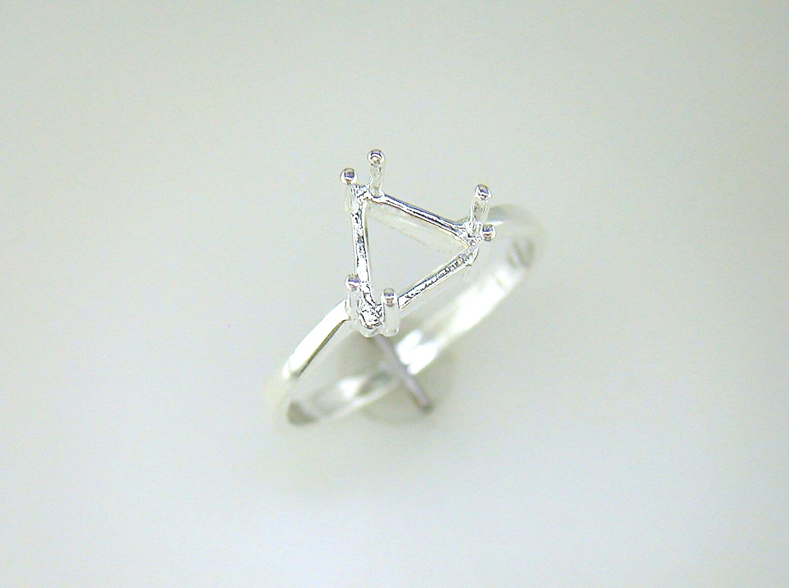 6 Prong Trillion Solitaire Ring Setting Sterling Silver