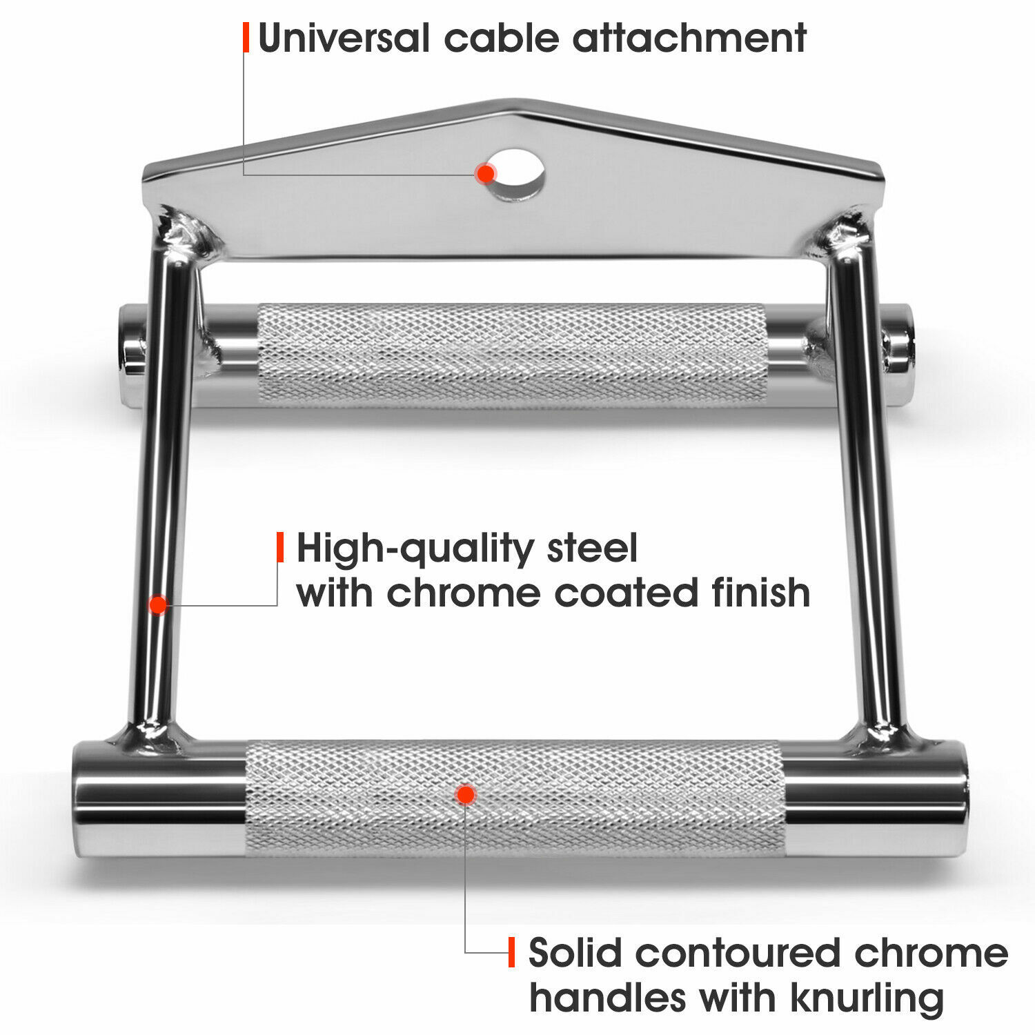 Heavy Duty Solid Steel Double D Metal Grip Seated Row Cable Attachment Handle