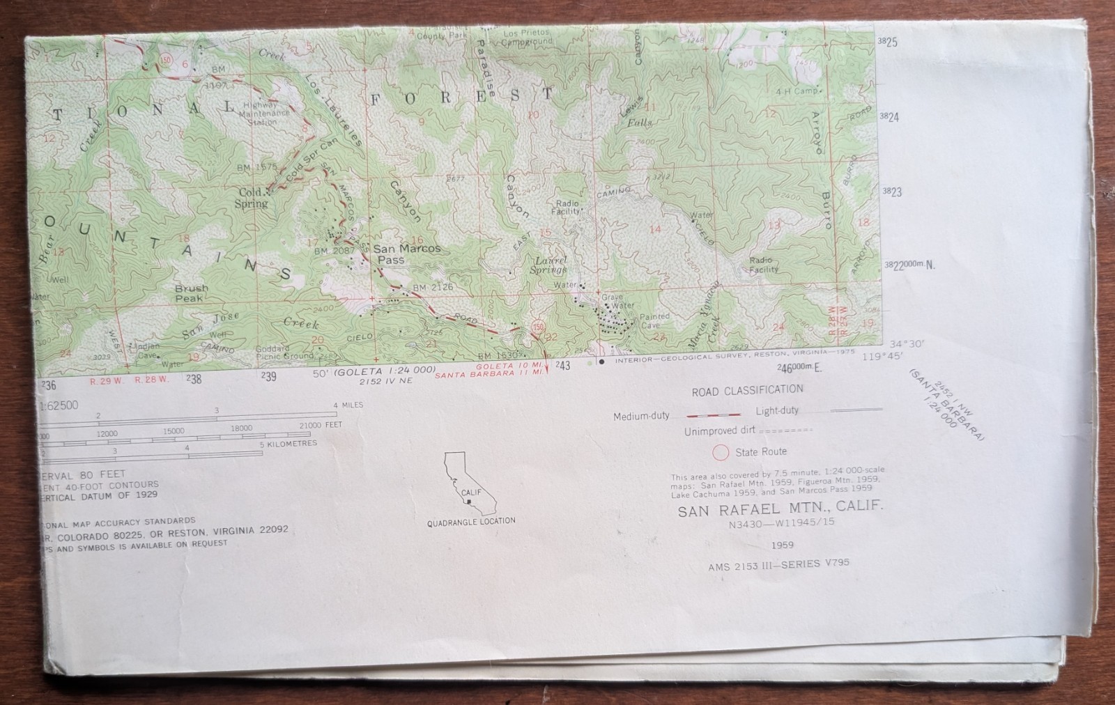 USGS Topo Map 7.5' Quad San Rafael Mountain, California 34030-W11935/15, 1959