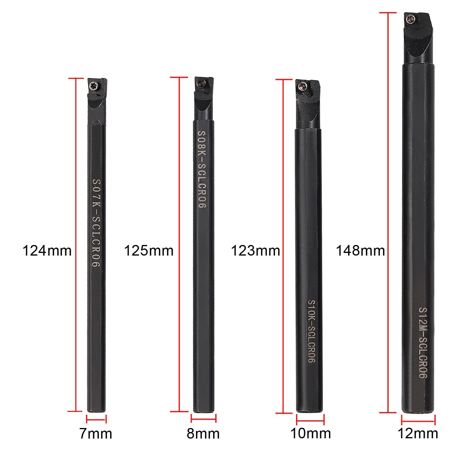 4 Sets 12mm Drill Rods with Carbide Inserts Turning Tool Holder