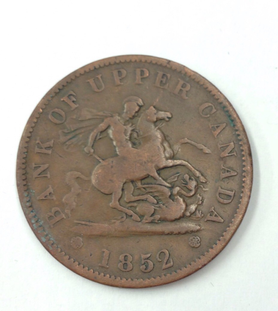 Antique 1852 Bank Of Upper Canada One Penny Token