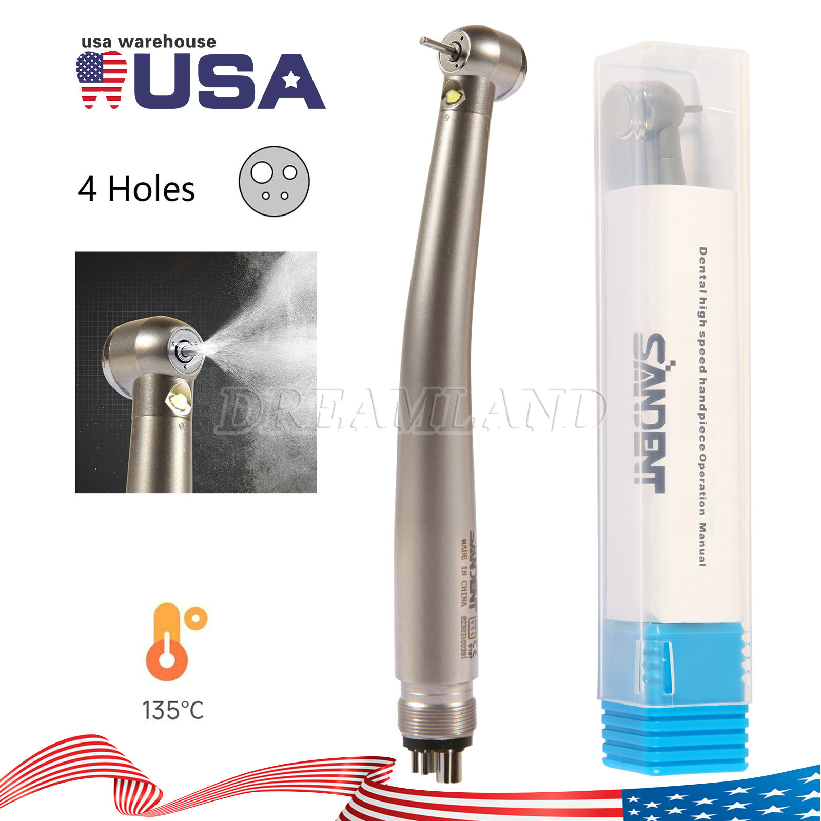 KAVO Style Dental LED Fiber Optic High Speed Handpiece 3 Spray 4 hole