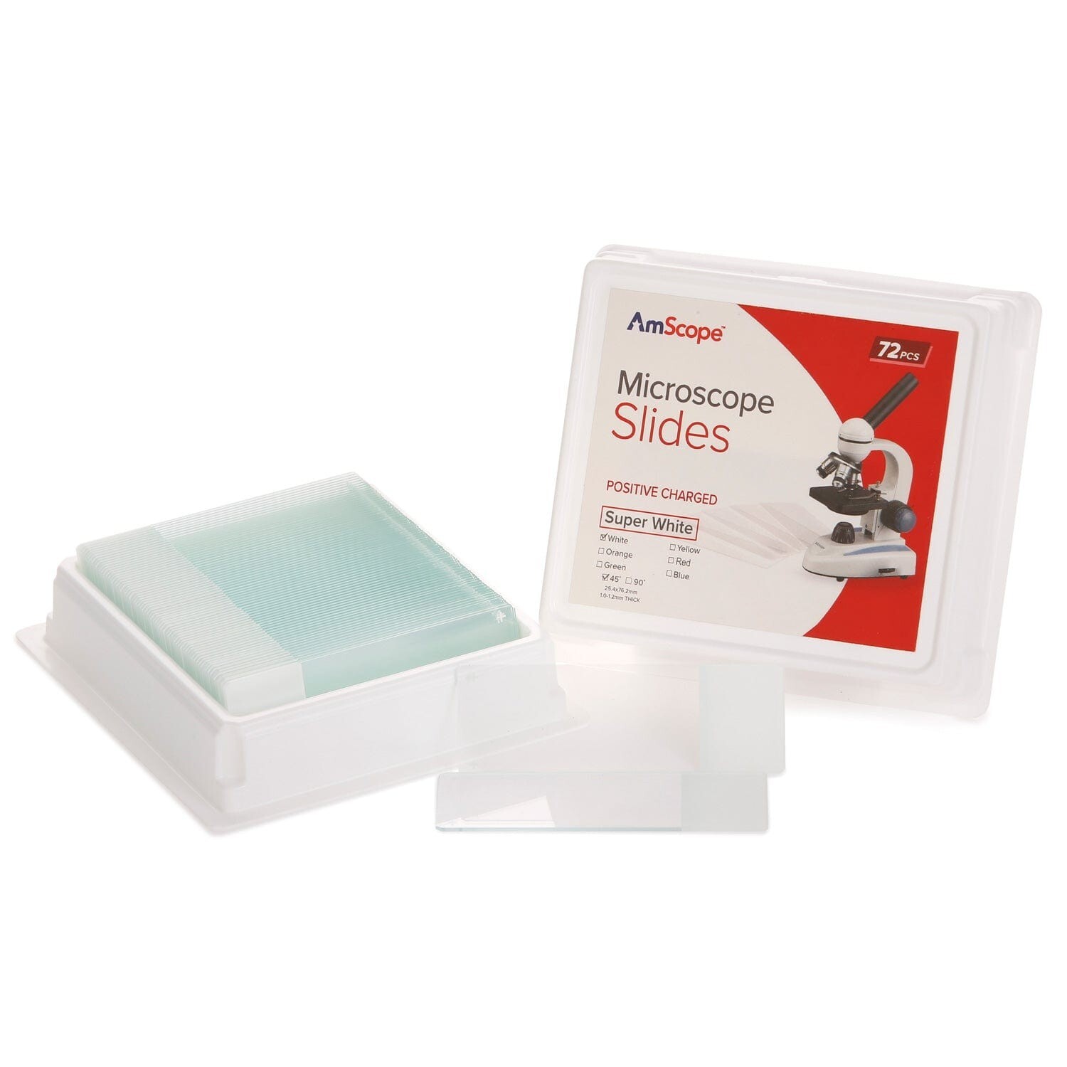 Amscope 50pc Blank Positive Charge Clear Glass Slides White