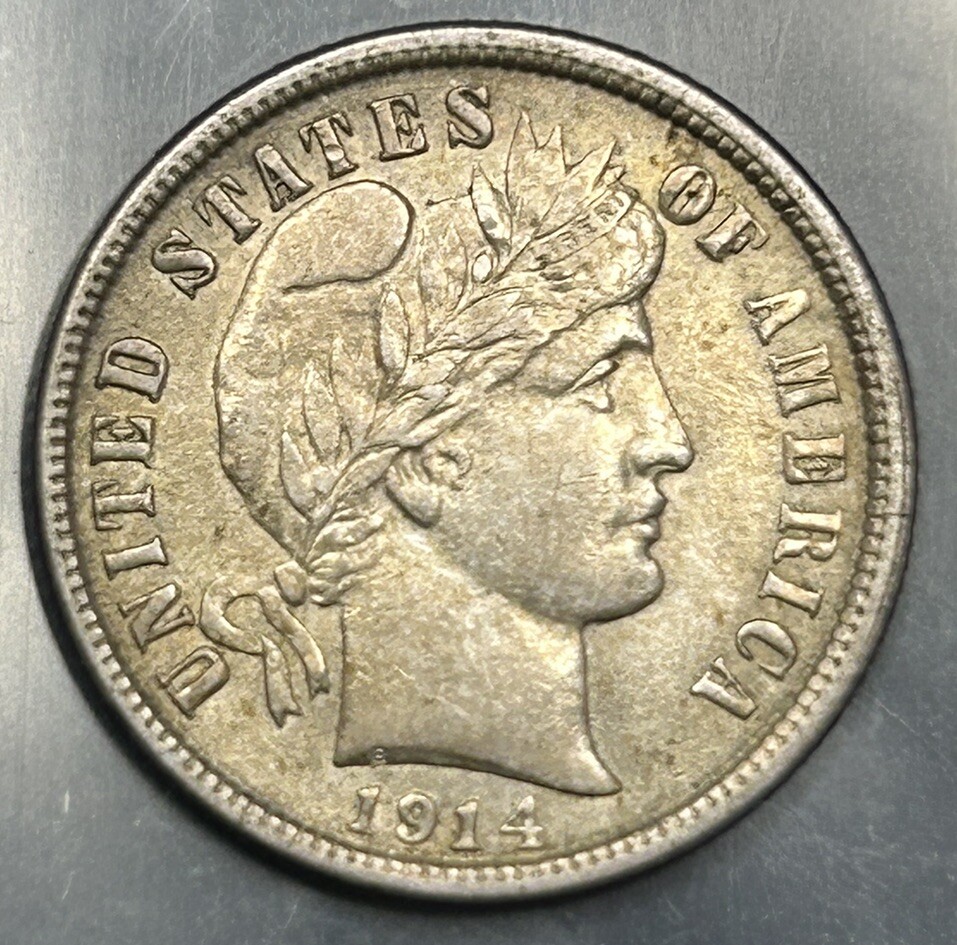 1914 Barber Dime AU Nice Crisp Coin 90% US Silver Dime-Zm