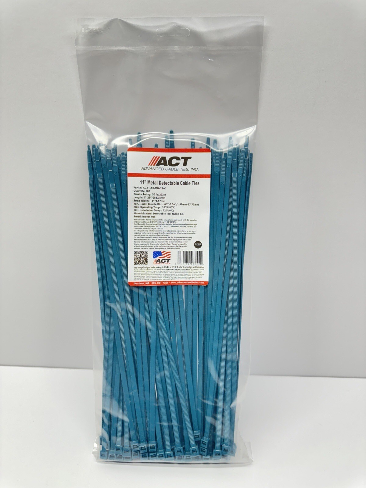 11” Metal Detectable Cable Ties 50lb Teal 100PK Advanced Cable Ties USA MADE!