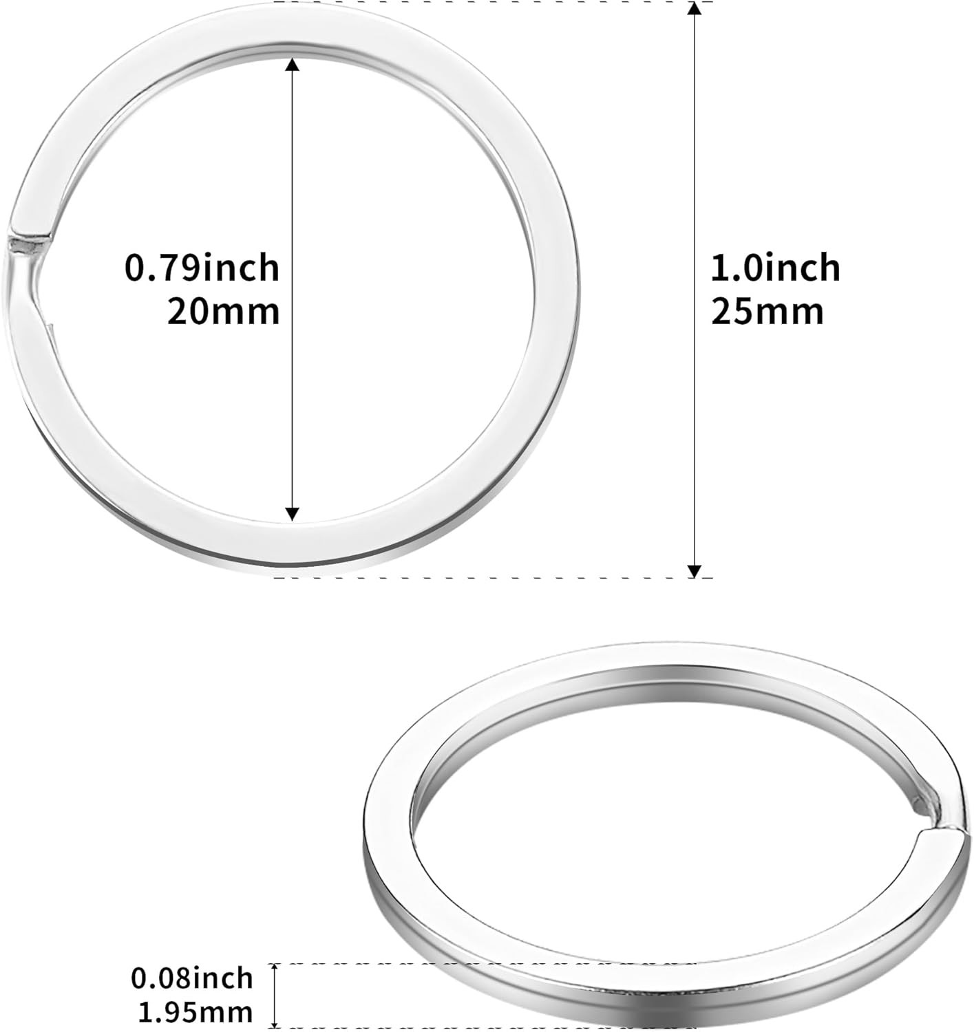 Key Rings, 12 Pcs Stainless Steel Key Ring for Keychains, 1Inch Flat Split Keych
