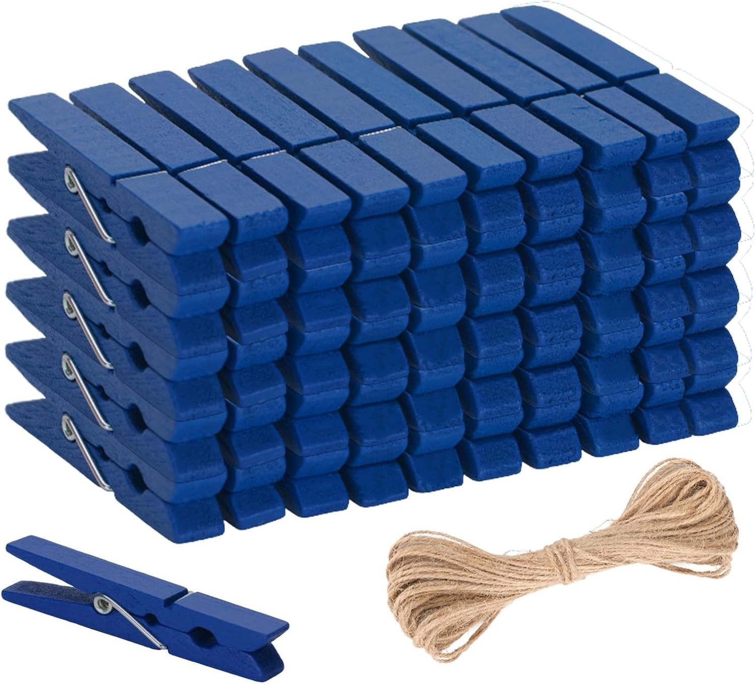 Blue Wooden Clothes Pins - 2.9'' Clothespins, 50 Pcs for Crafts and Displays