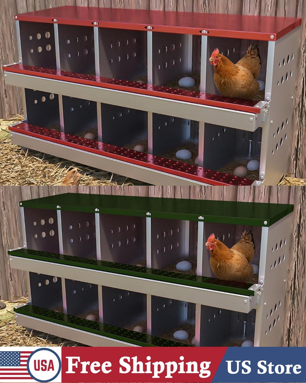 2 Layer Chicken Nesting Box 10 Compartments Outdoor Poultry Laying Box for Hens