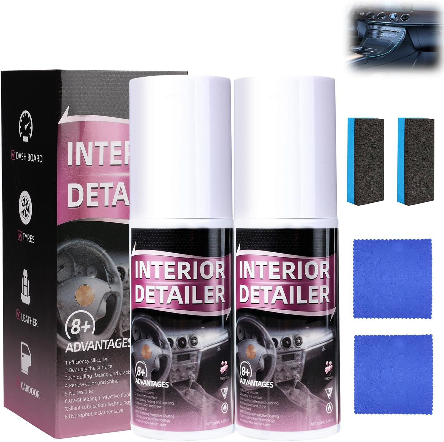 2Pcs Car Interior Cleaner,Interior Detailer Spray,Deep Cleaner Polishing,Tire Cl