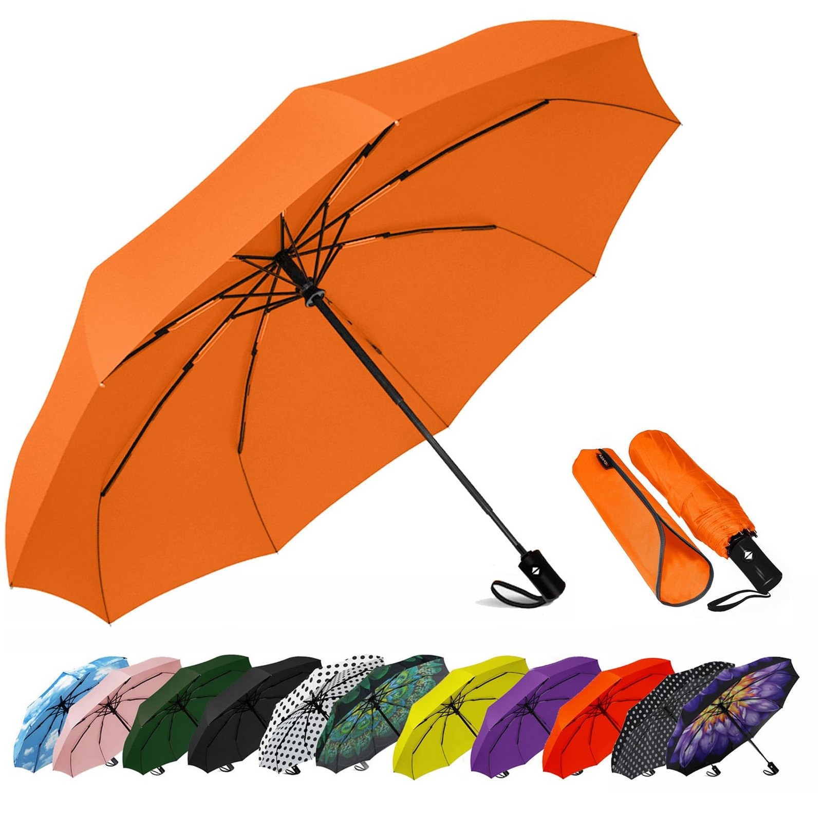 SIEPASA Windproof Travel Compact Umbrella-Automatic 42 Inch-1 Pack, Orange