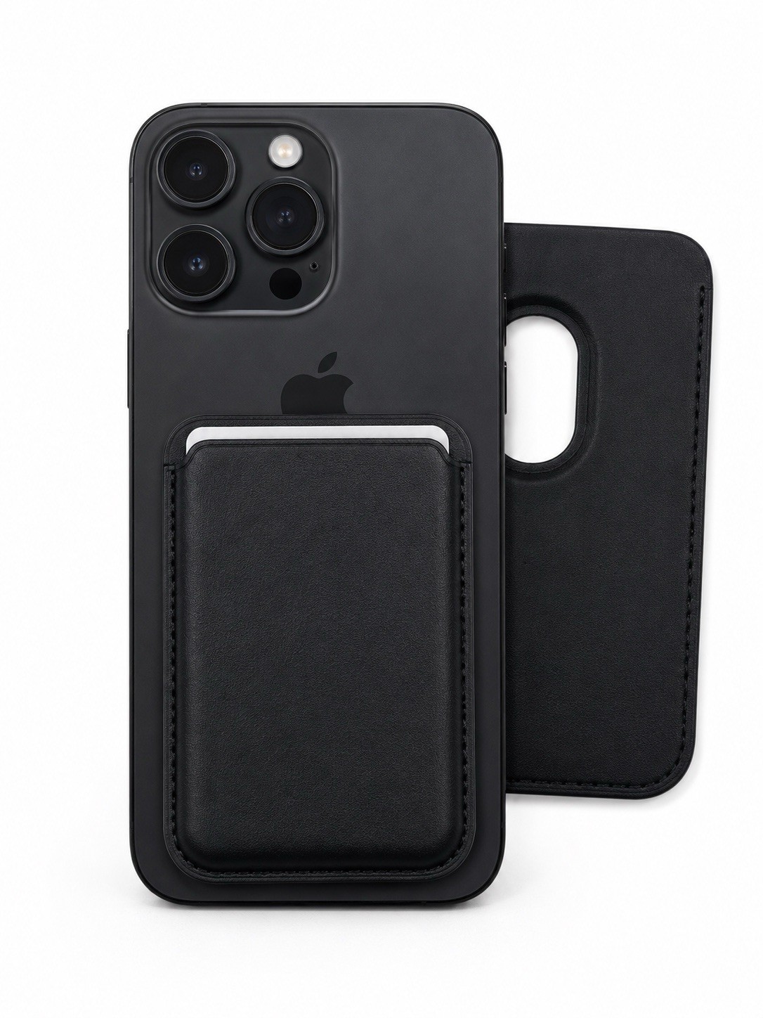 Leather MagSafe Wallet Case for iPhone, Black, Magnetic Cell Phone Accessory