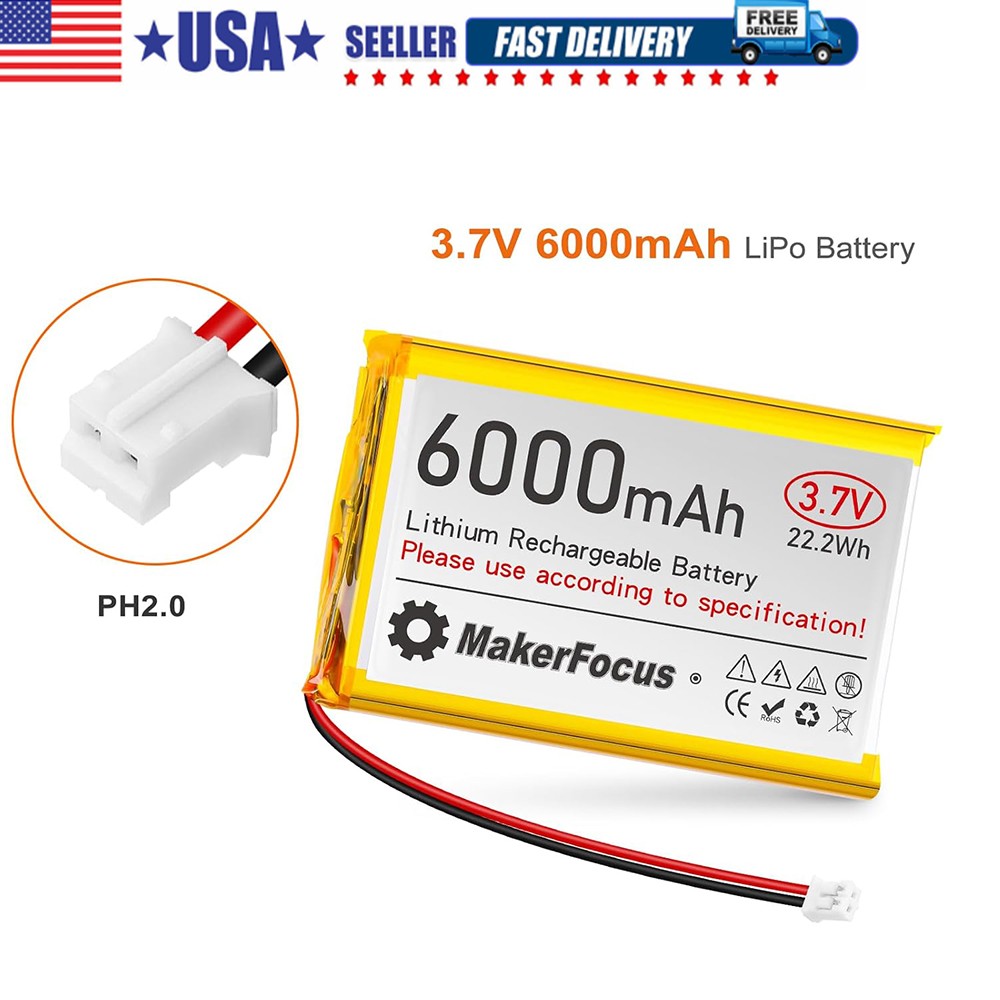 3.7V 6000mAh 1s Lipo Battery Rechargeable with PH2.0 Plug for Raspberry Pi Board