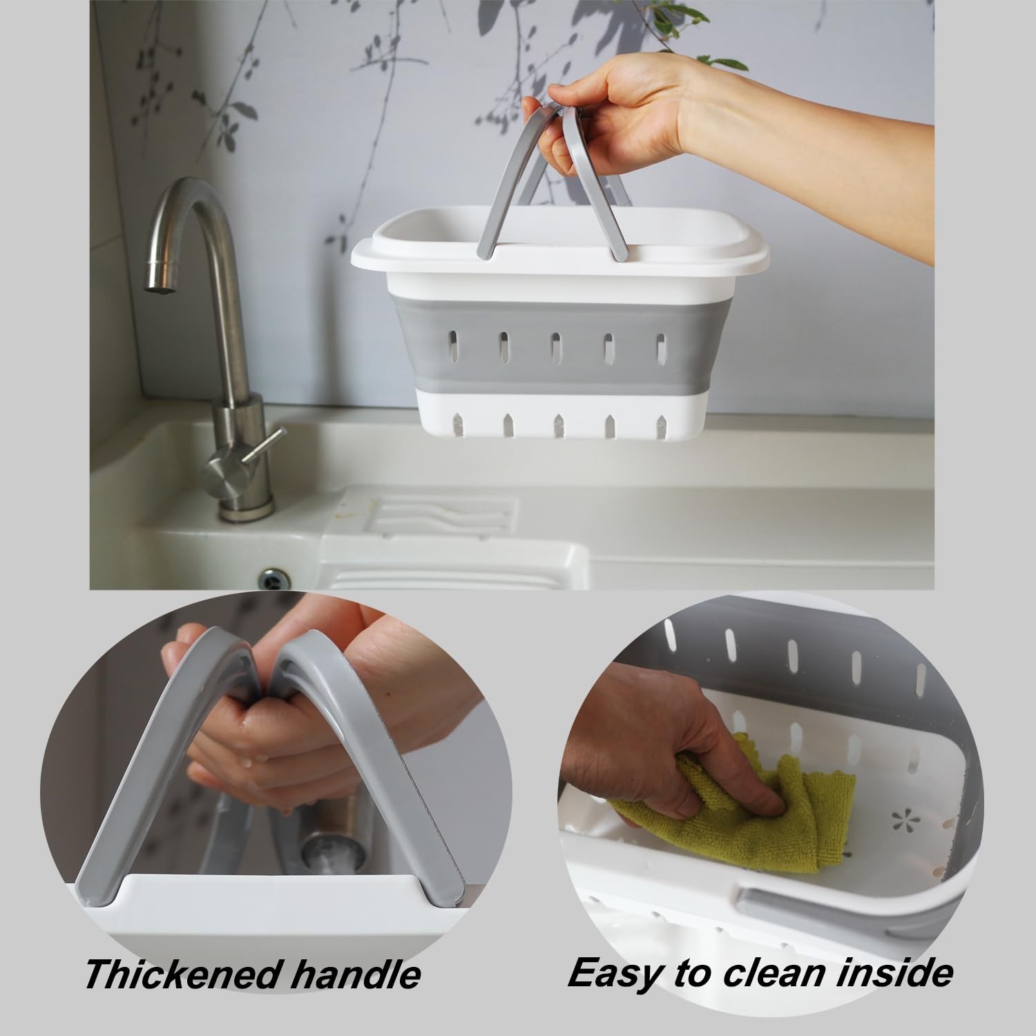 MINDFARGE Portable Folding Plastic Bath Caddy with Handle, 1 pack, Grey