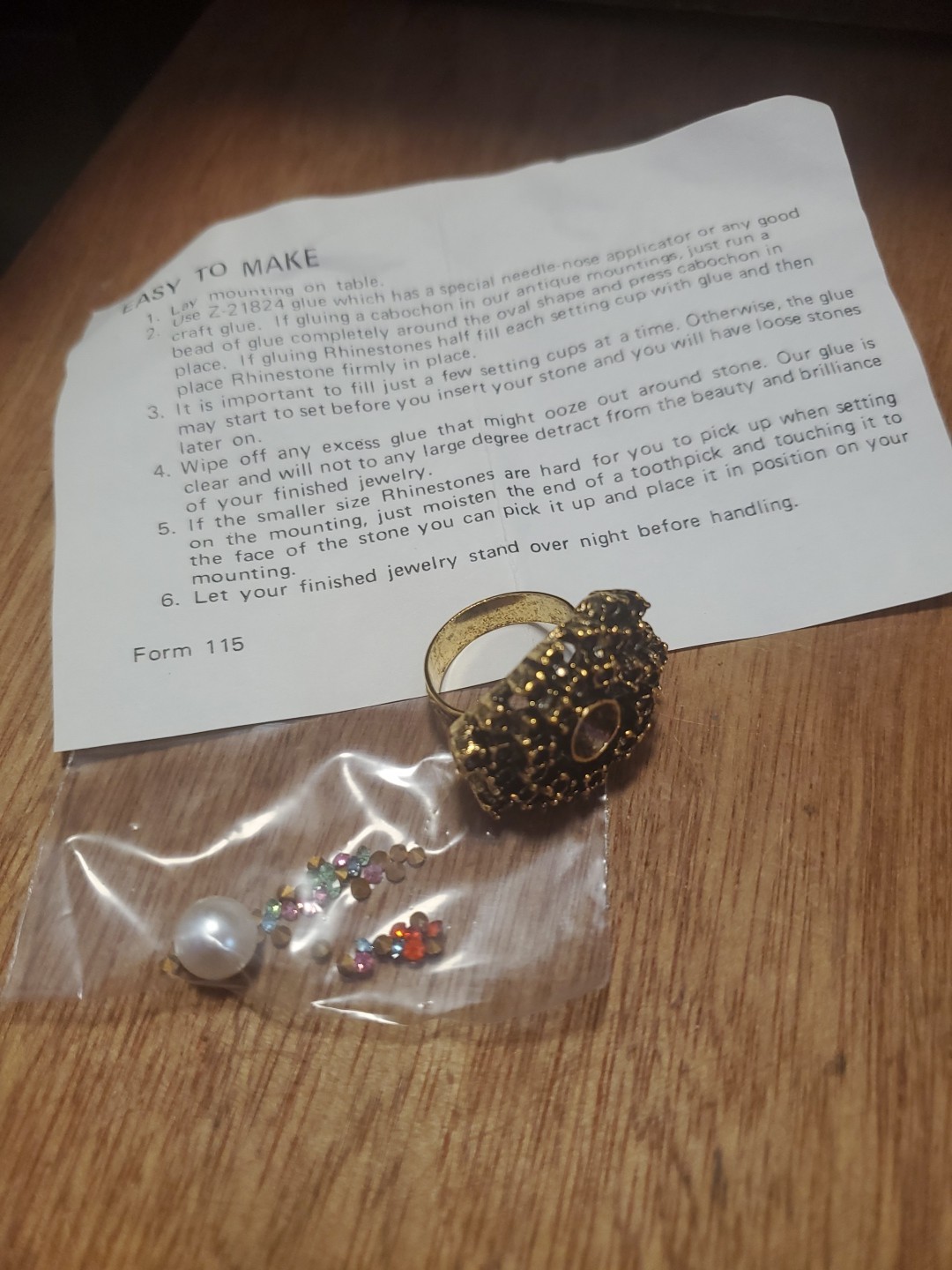 Ring Making Kit For Pearl & Rhinestone  Coctail Ring DD