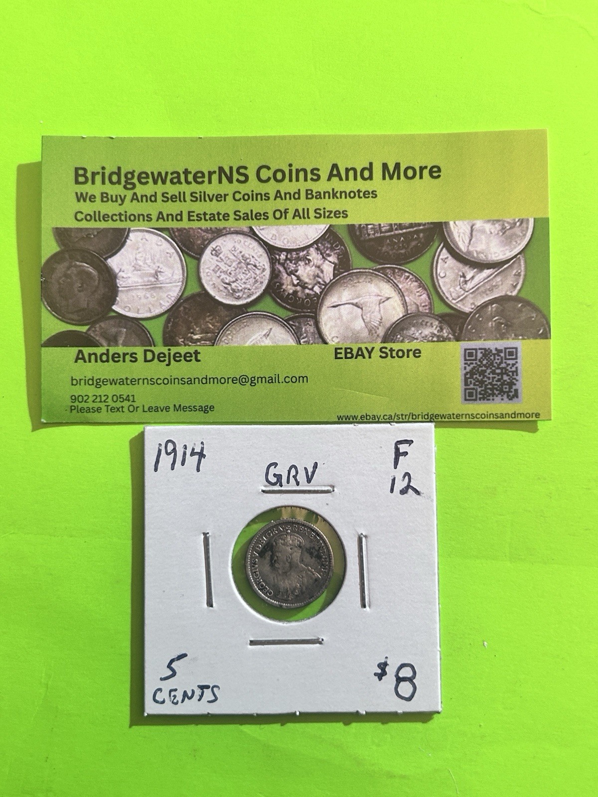1914 Canada 5 Cent George V  Sterling Silver Nickel   AG. Trending At $7