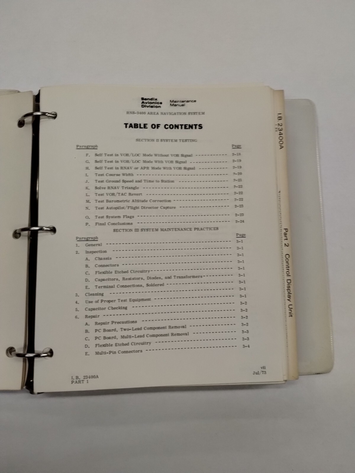 Bendix RNS-3400 Area Navigation System Maintenance Manual July 1973-Original