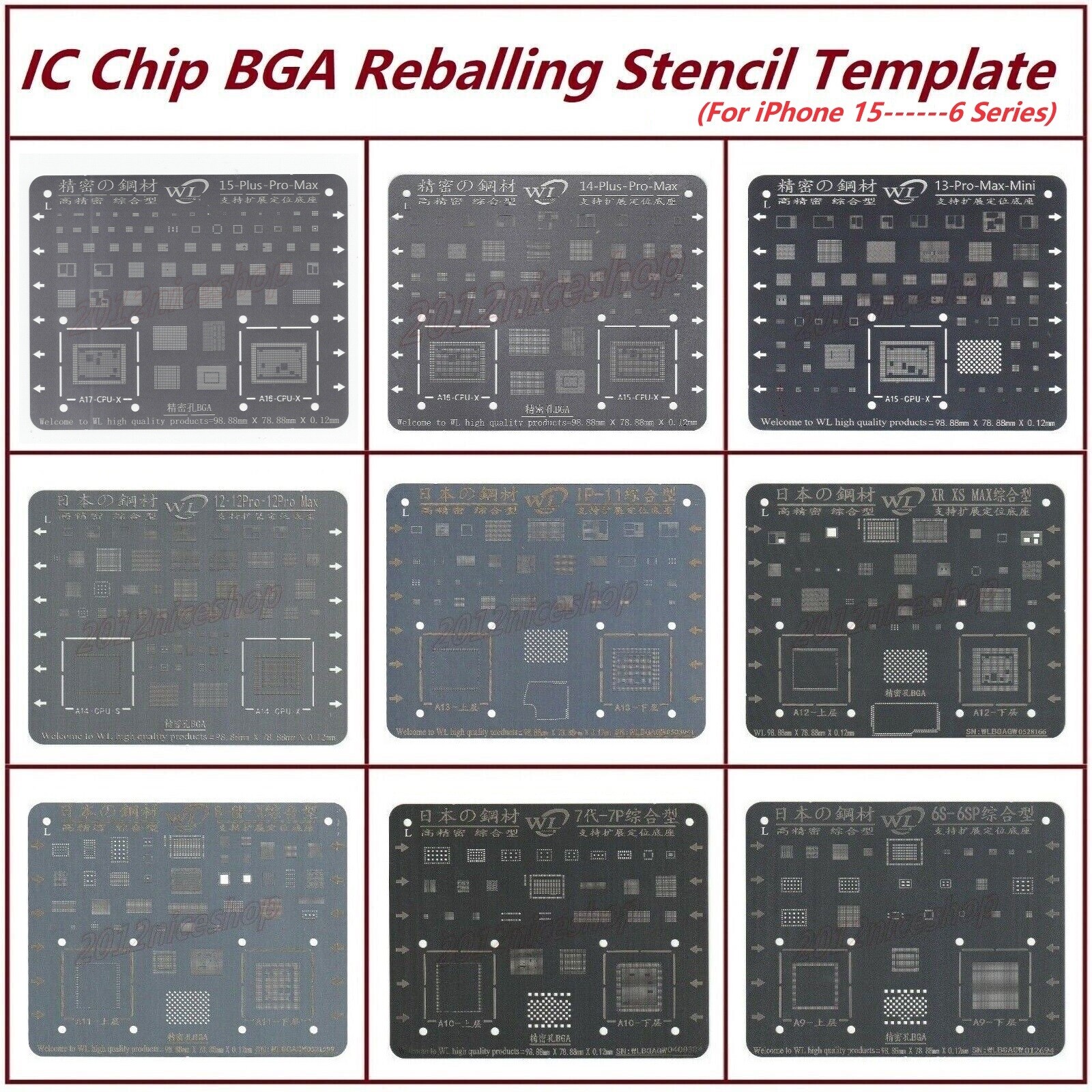 IC Repair Chip BGA Reballing Stencil Template For iPhone 8 11 12 13 14 15 16 17