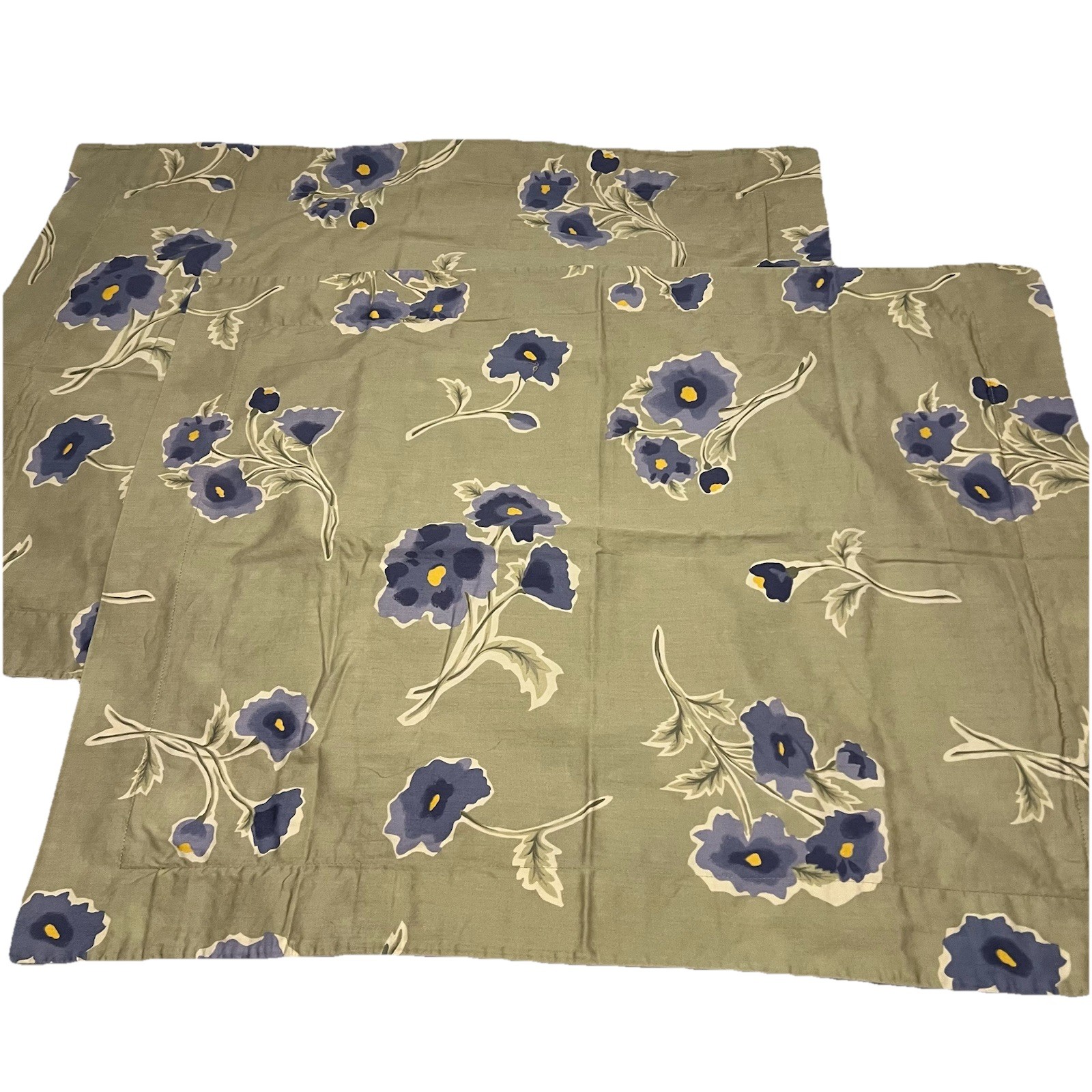 2 Pottery Barn Watercolor Floral Collection Standard Pillow Shams Green Cotton