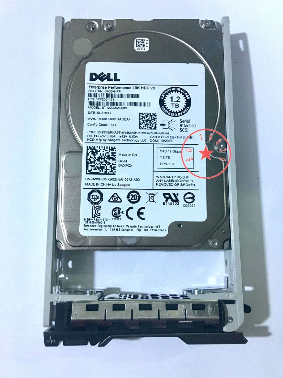 Dell 0WXPCX WXPCX 1.2TB 12Gb/s 2.5" SAS Hard Drive ST1200MM0088 W Tray