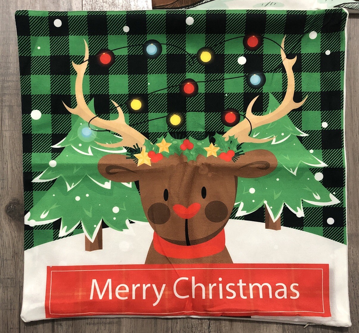 3 Merry Christmas Pillow Covers 18”x18” Green Buffalo Plaid Snowman Santa