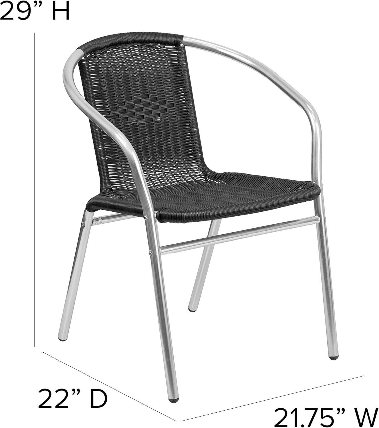 Commercial Aluminum and Black Rattan Indoor-Outdoor Restaurant Stack Chair