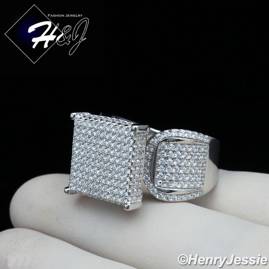 WOMEN SOLID 925 STERLING SILVER ICY BLING CZ 15MM SQUARE ENGAGEMENT RING*SR112