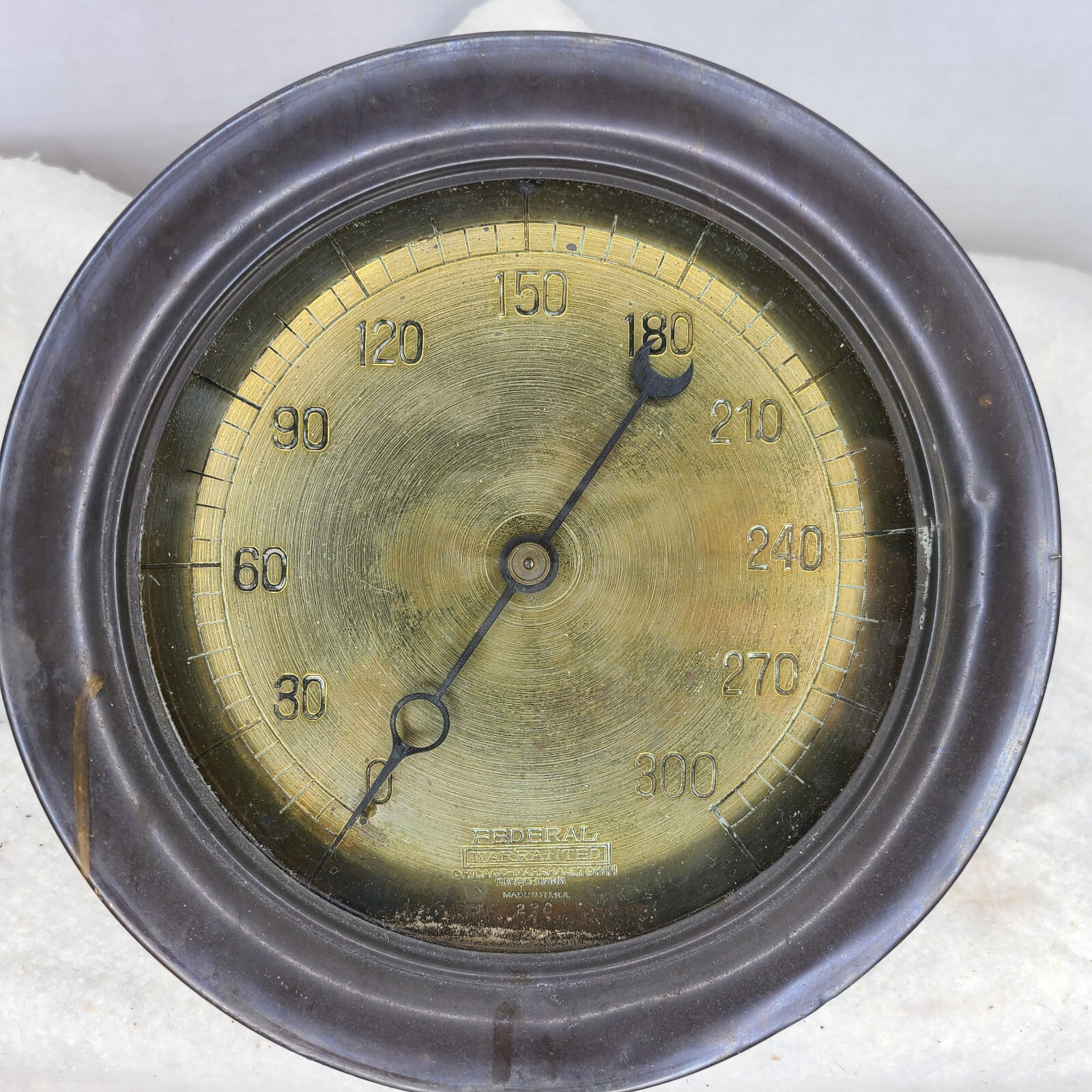 Federal 22C Brass Gauge 0-300 PSI 7" Diameter Vintage