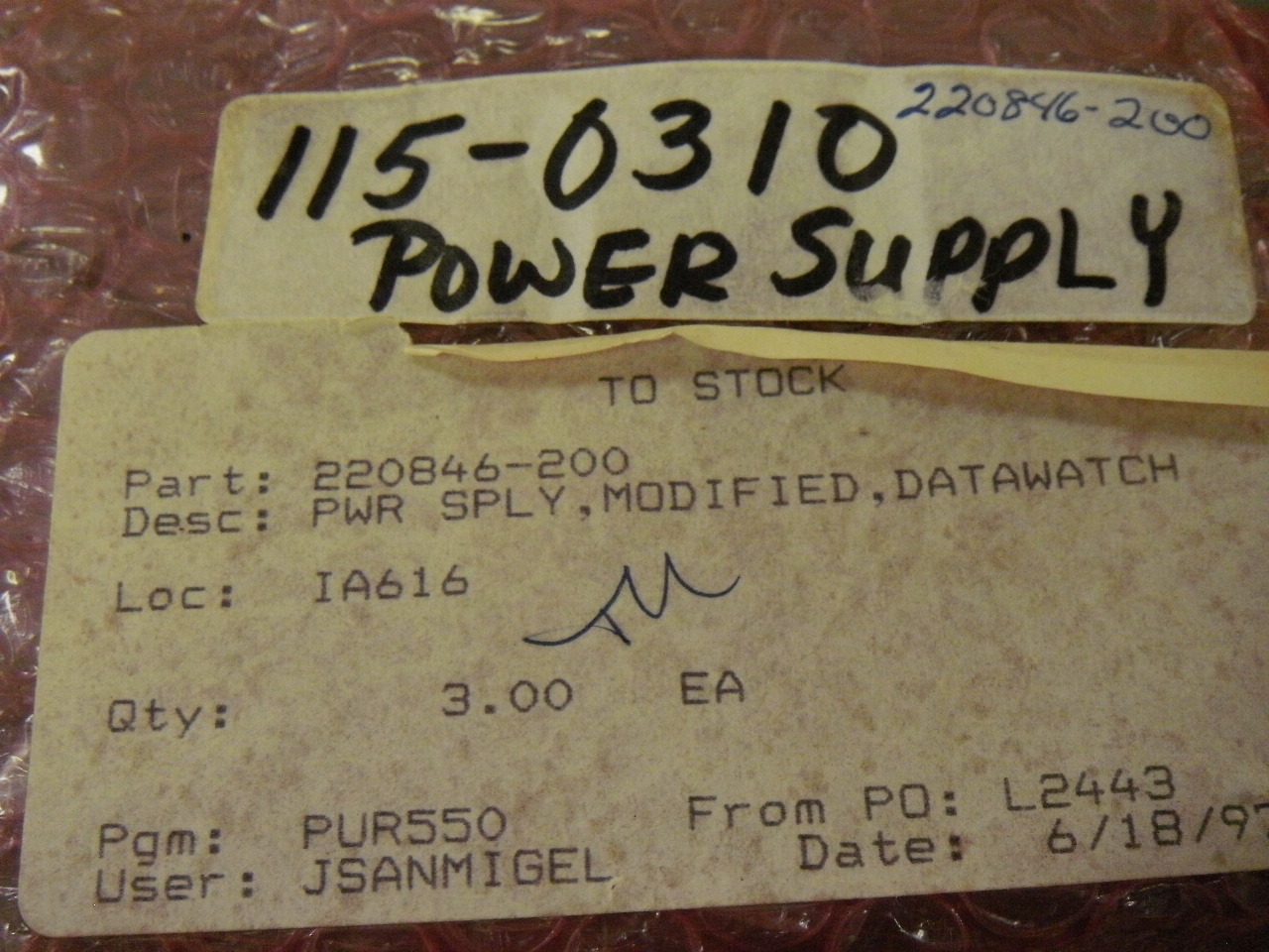 Datawatch 115-0310 Power Supply 220846-200