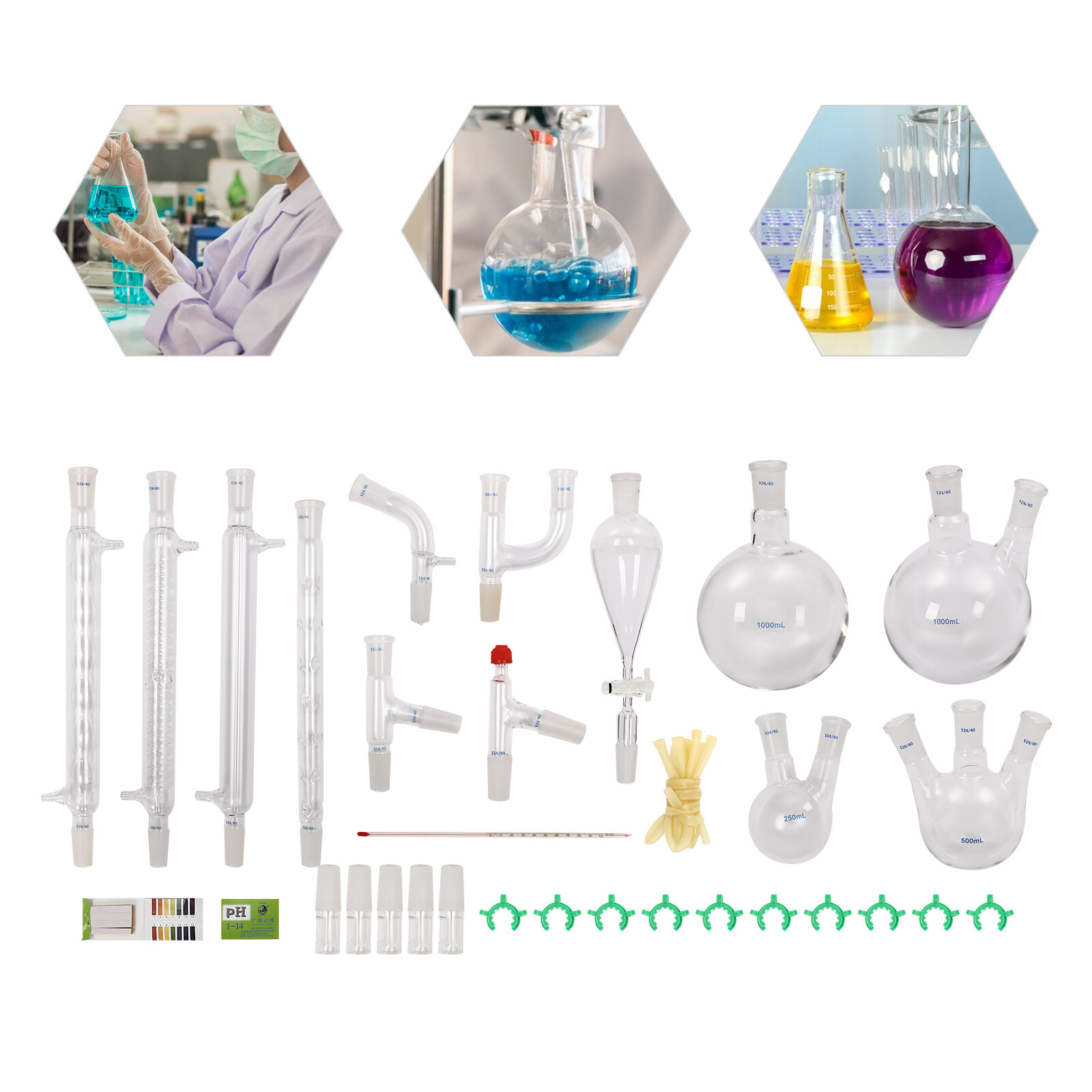 24/40 Joints Glass Organic Chemistry Lab Glassware Kit, 32PCS Lab Chemilcal Unit