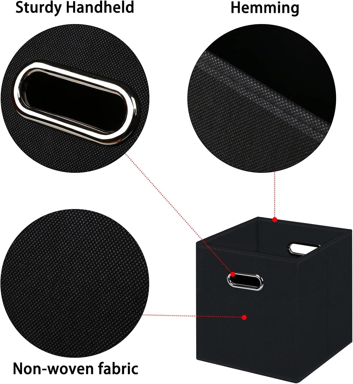 Black Foldable Storage Cubes Bins , Fabric Box 1 Pack,