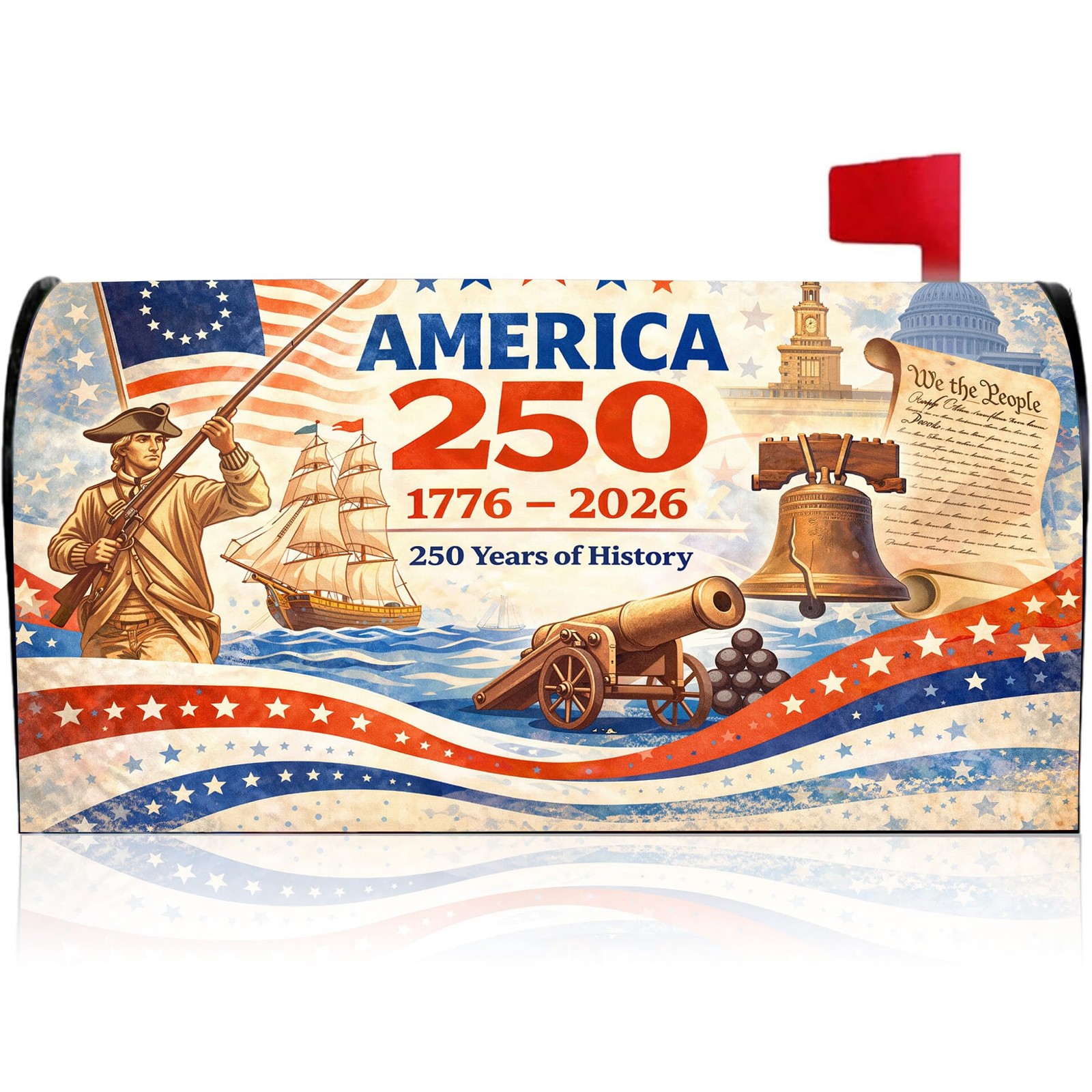 America 250 Years Anniversary Magnetic Mailbox Cover, Patriotic USA Flag 1776...