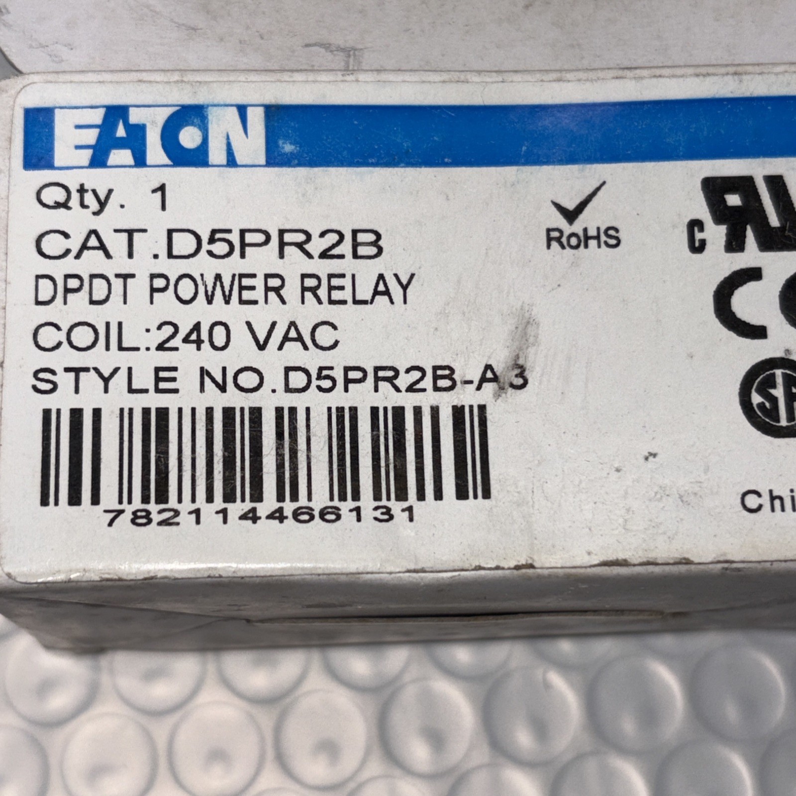 EATON CORPORATION D5PR2B, DPDT POWER RELAY, Coil 240 VAC, New