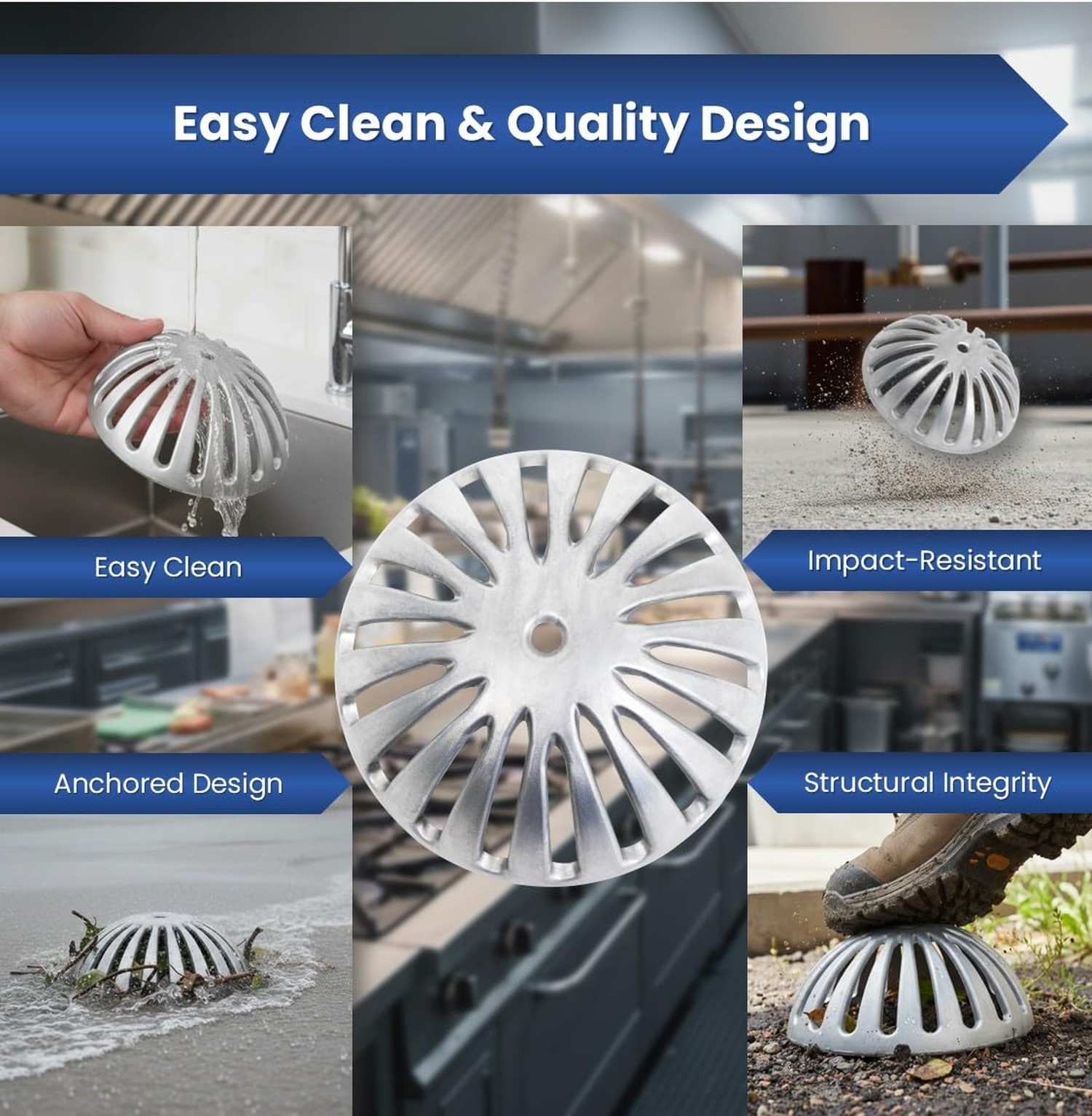 GSW FS-DS Heavy Duty Aluminum Dome Sink Drain Strainer Floor Drain Cover for ...
