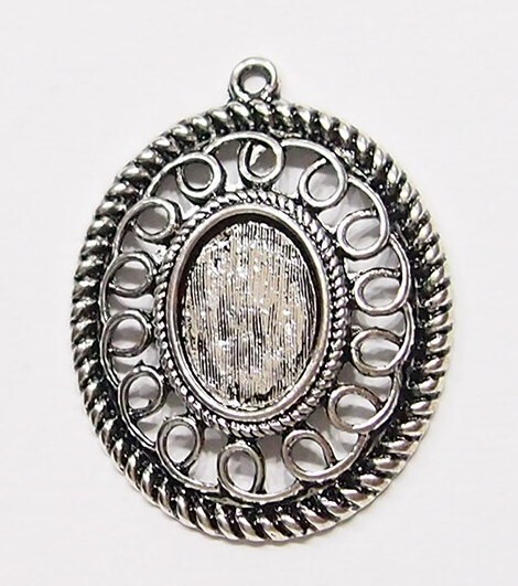 15- 14x10mm Antique Silver Rope & Loop Pendant Settings 4Cameo Cab Glass 35x28mm
