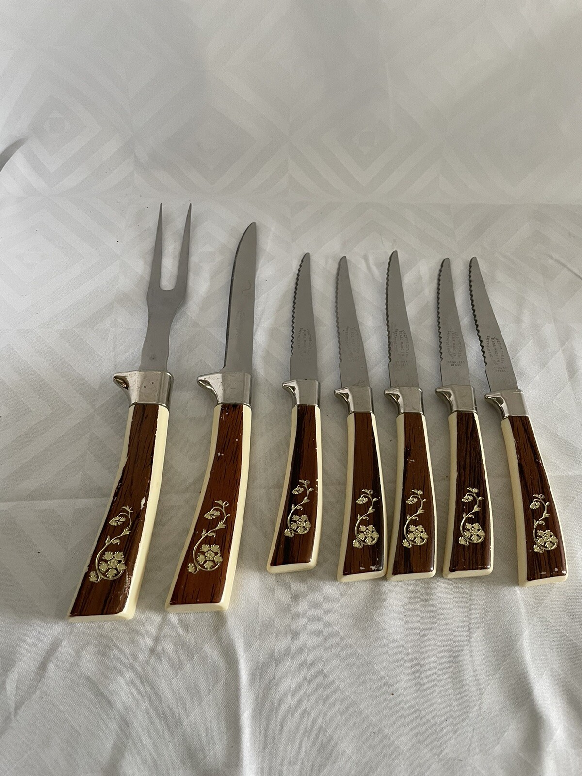 Vintage Knife Set 70s Sheffield 7 Pc Golden Prestige Stainless Cutlery Knives