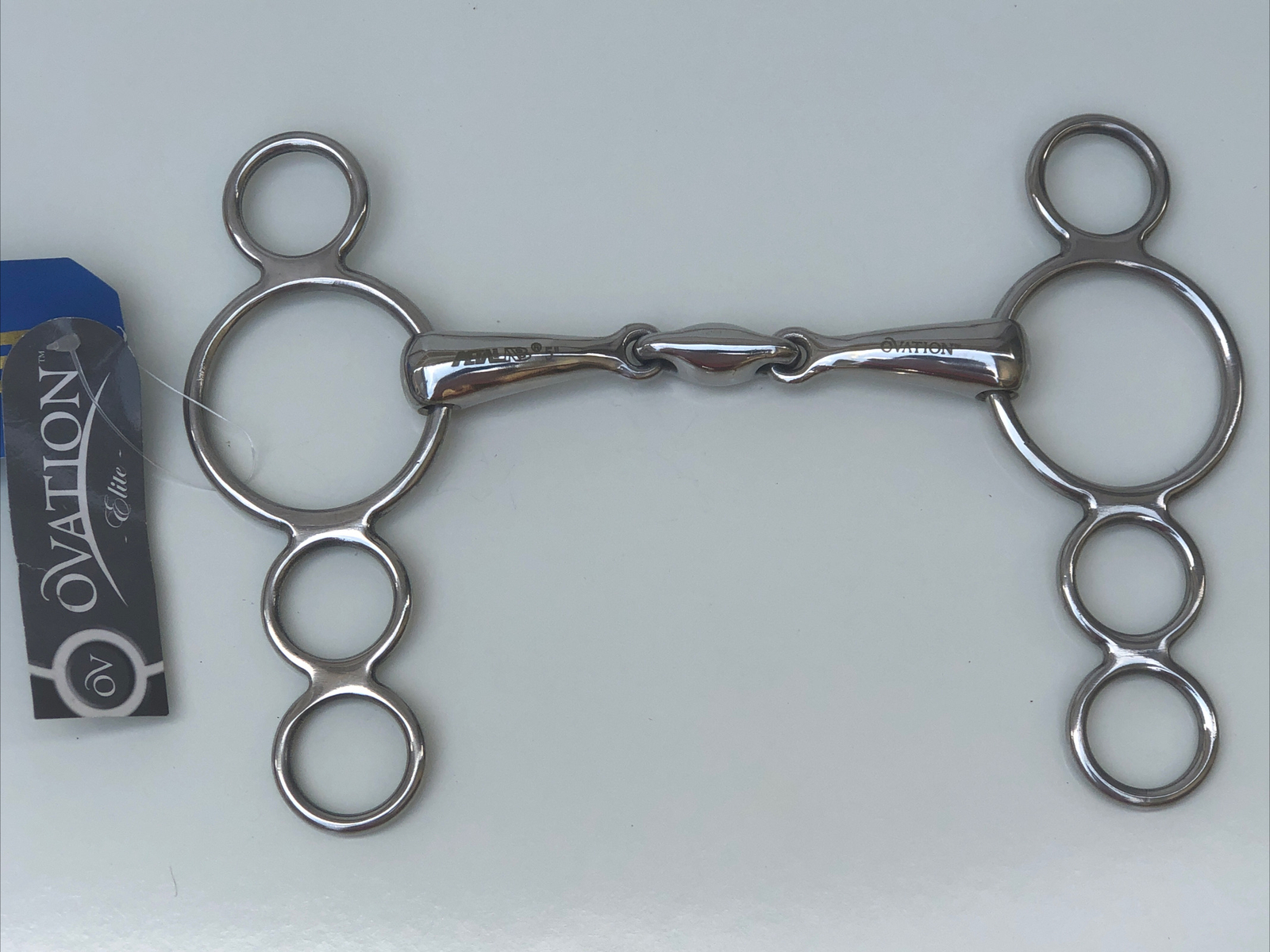 Ovation Snaffle Loose 3 Ring Gag Horse Bit Stainless Steel 5" Double Jointed NOS