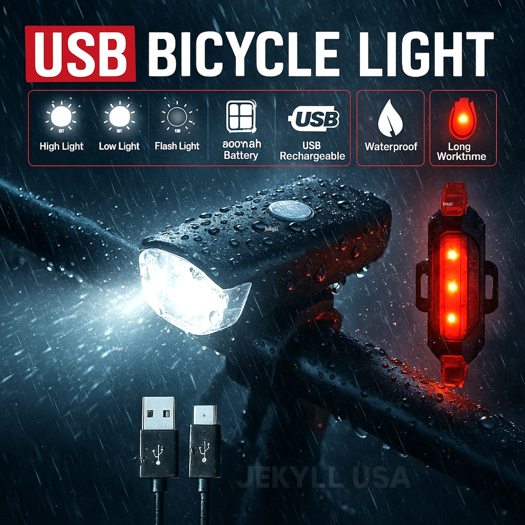 Par Juego de luces LED recargables USB para bicicleta, faro trasero (Full Kit)