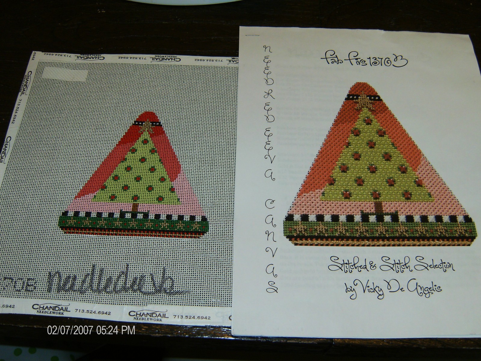 Needlepoint canvas Christmas trees by Needle Deeva instructions vicky deangelis